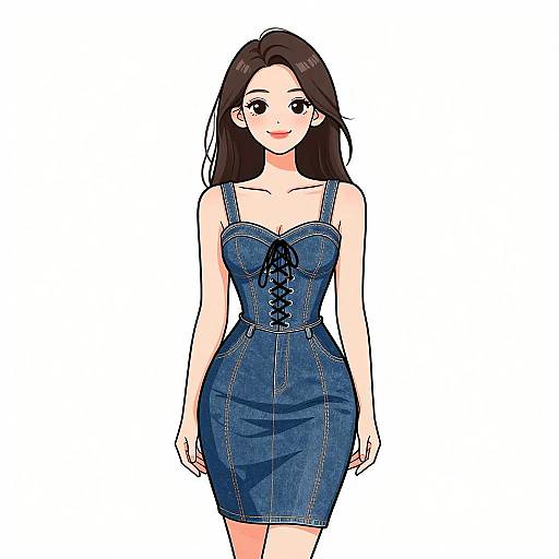 Smiling Woman in Denim Bodycon Dress