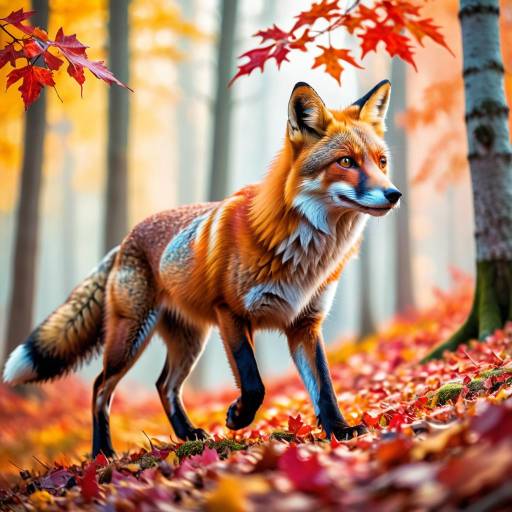 Impressionist Autumn Fox in Woodland