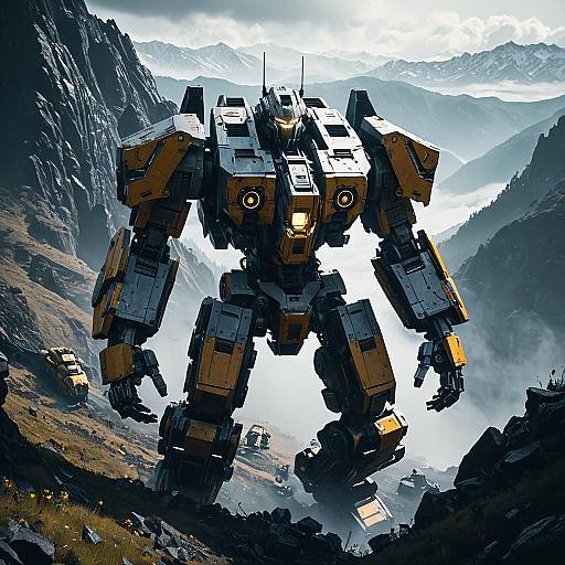 Colossal Steel Mech in Mountain Valley