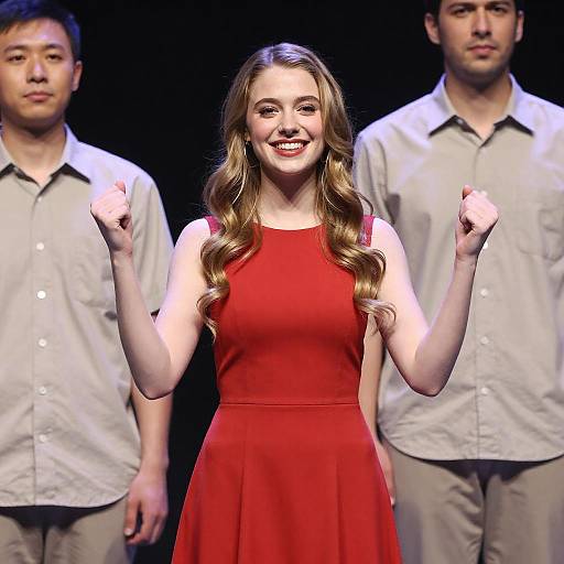 Joyful Woman in Red Dress