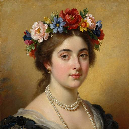 Classical Oil Portrait with Floral Wreath