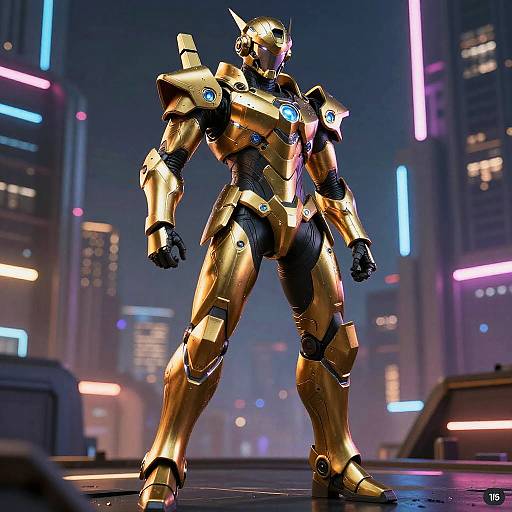 Futuristic Warrior in Neon Armor