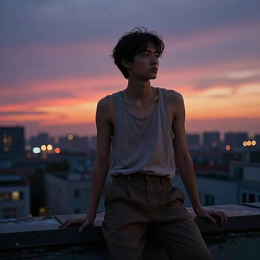 Sunset Cityscape Rooftop Portrait