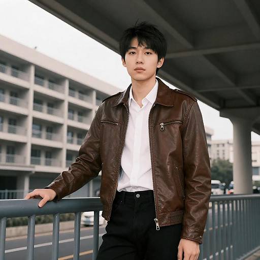 Young Man in Urban Overpass Setting