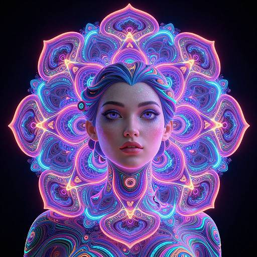 Neon 3D Fractal Divine Woman