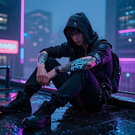 Cyberpunk Hacker on Neon Rooftop