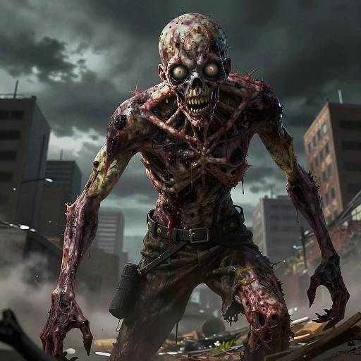 Visceral Anime Zombie Over Deserted City