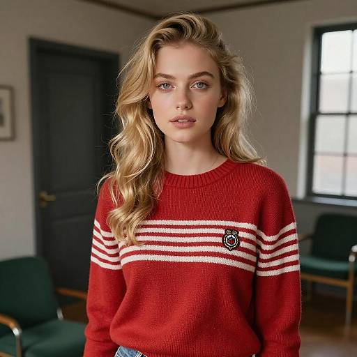 Portrait of Young Woman in Red Sweater
