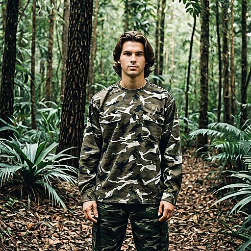 Man in Camouflage Outfit Standing in Forest