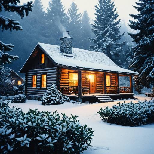 Cozy Snowy Log Cabin in Winter