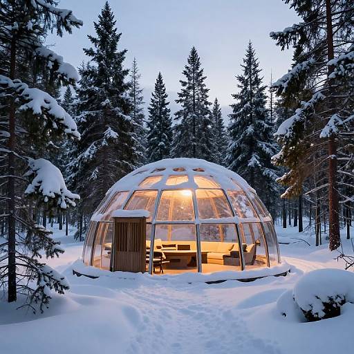 Cozy Snow-Covered Glass Dome Igloo