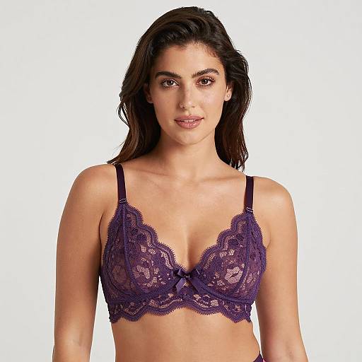 Confident Woman in Purple Lace Bra