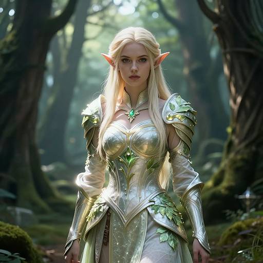 Fantasy Elf Warrior in Enchanted Forest