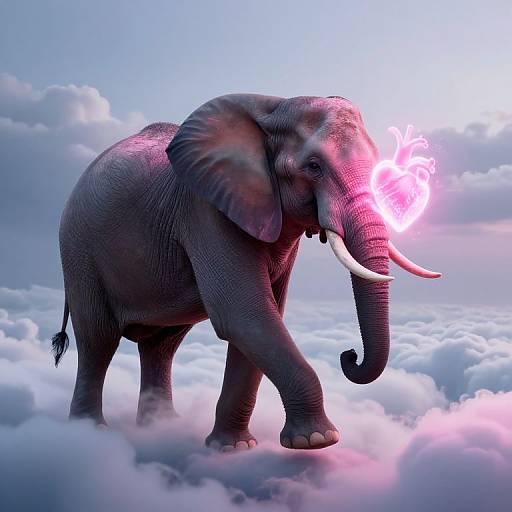 Majestic Elephant Glowing Neon Heart