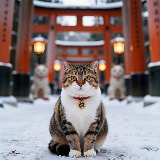 Scottish Fold Maneki-Neko at Snowy Torii