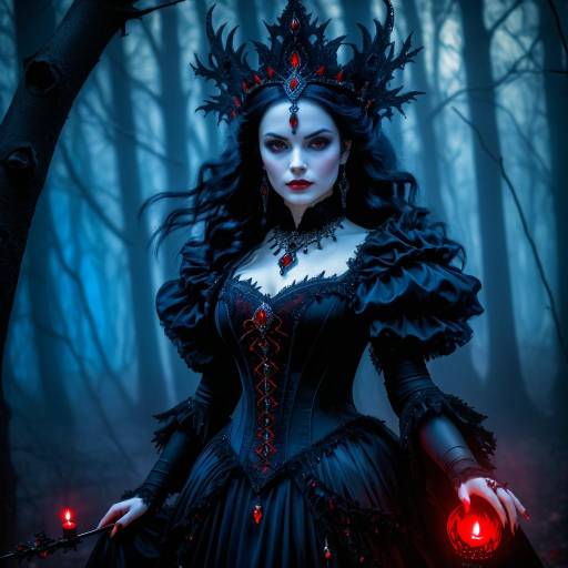 Gothic Dark Sorceress in Haunted Forest