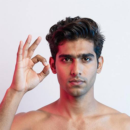 Dramatic Portrait of a Man Showing OK Gesture