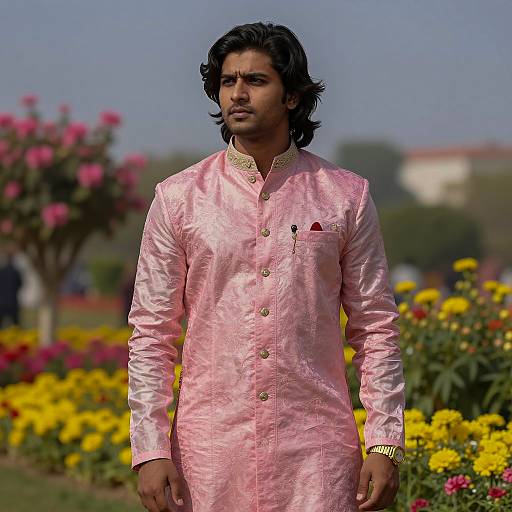 Photorealistic Pink Sherwani in Garden