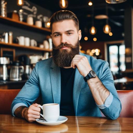 Bearded man enjoying coffee in cafe