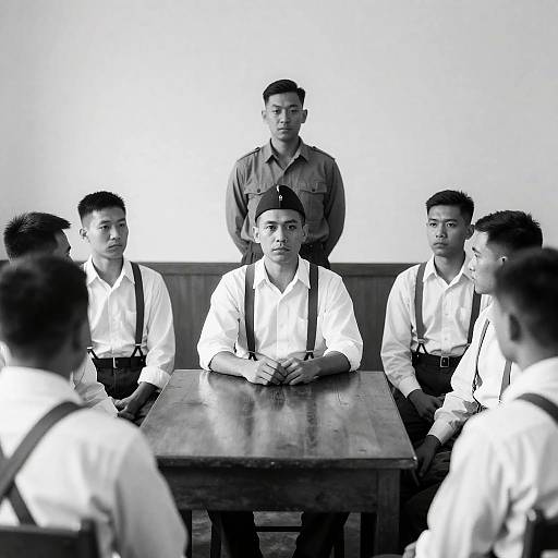 Historic Military Trial Black and White Scene