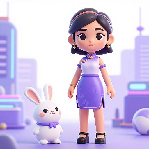 Futuristic Asian Woman with Rabbit