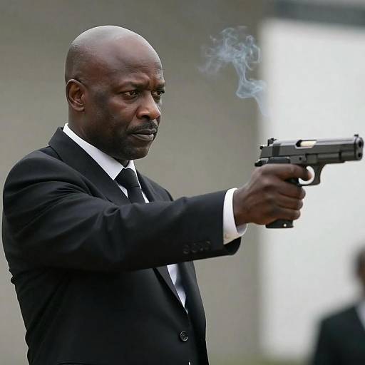 Focused Man with Handgun in Suit
