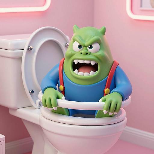Fierce Green Monster in Toilet Scene