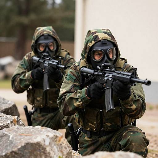 Camo Soldiers Focused Amidst Nature