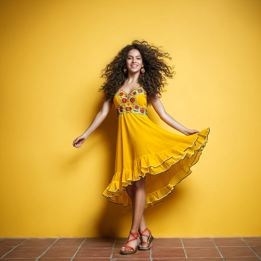 Exhilarated Woman in Yellow Sundress