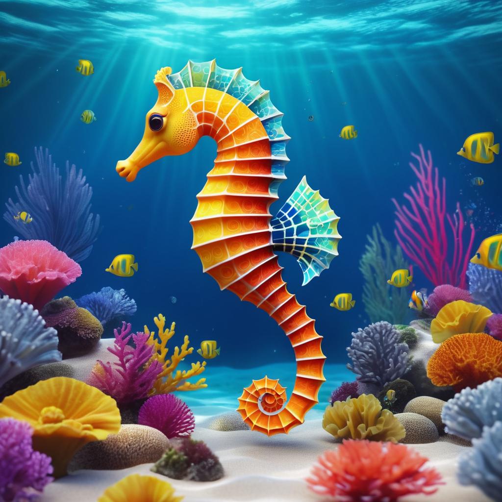 Vibrant Seahorse in Digital Underwater Art