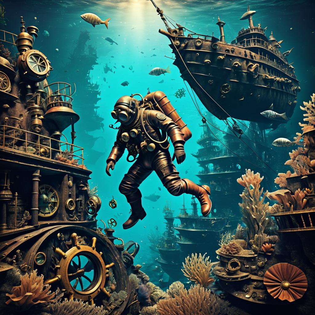 Deep-Sea Diver on Sunken Pirate Ship