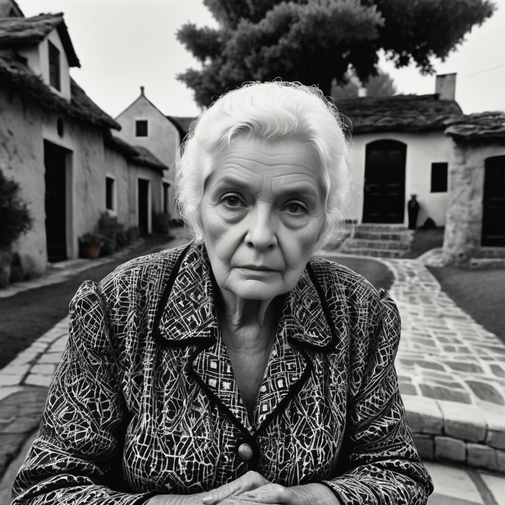 Contemplative Elderly Woman in B&W