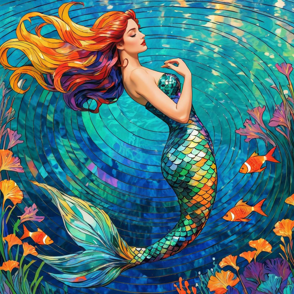 Impressionist Mermaid with Vintage Comic Aesthetics