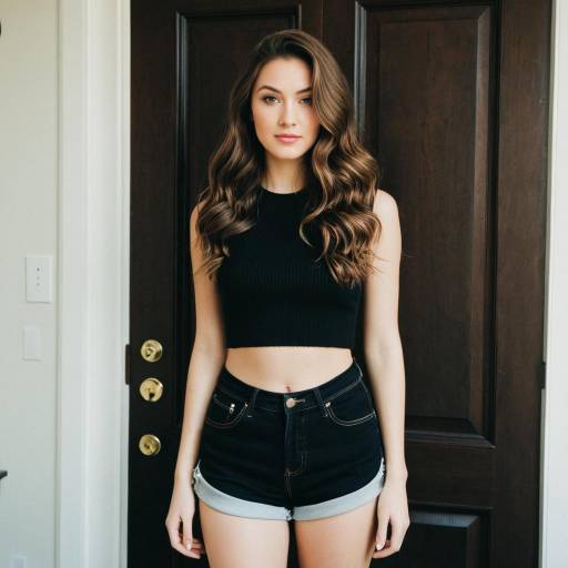 Young Woman in Black Crop Top and Shorts