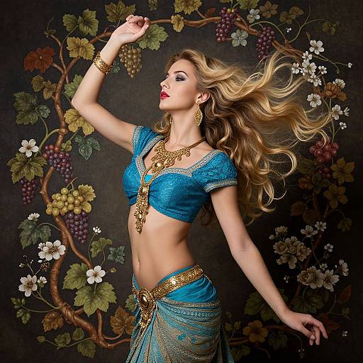 Elegant Woman Amidst Floral Vines