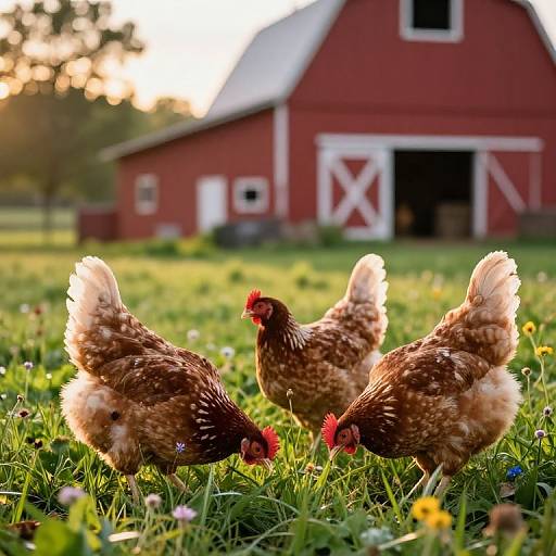 Golden Hour Henyard with Red Barn