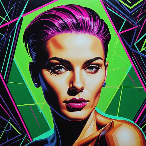 Neon Cubism Woman Portrait