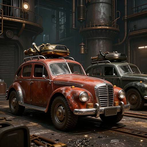 Steampunk Industrial Scene with Vehicles