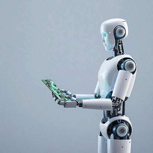 Futuristic Robot Holding Circuit Boards