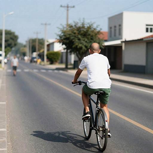 Solo Bald Man Riding Bicycle in City