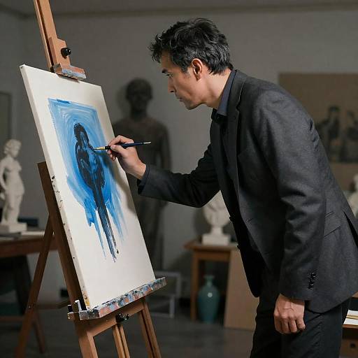 Dimly Lit Studio: Painter at Work