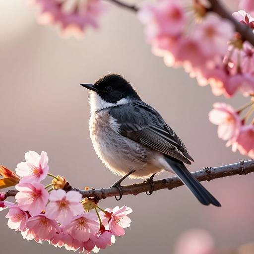 Shama Bird on Cherry Blossom Sunrise