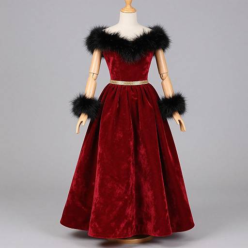 Elegant Red Velvet Gown Doll Outfit