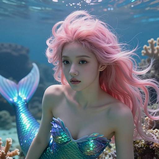 Vibrant Mermaid in Mystical Underwater Scene