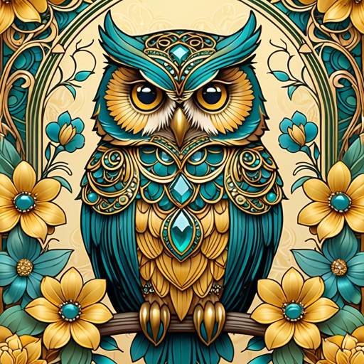 Majestic Owl in Art Nouveau Elegance