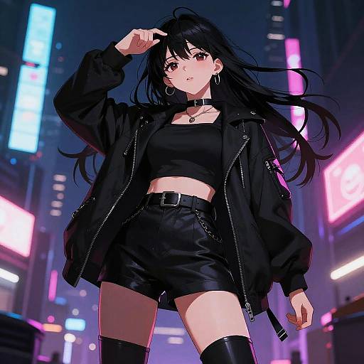 Dynamic Anime Girls in Neon City