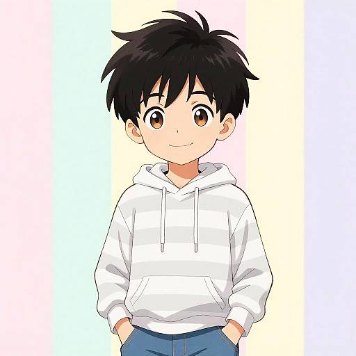 Mischievous Boy in Pastel Hoodie