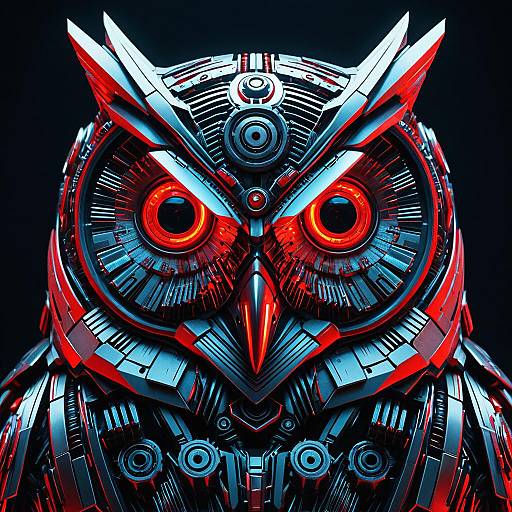 Cybernetic Owl with Glowing Red Eyes