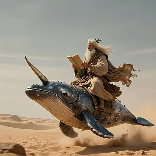 Ancient Sage on Mechanical Narwhal
