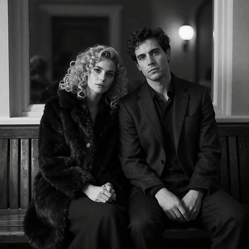 Black and White Portrait of Couple on Bench